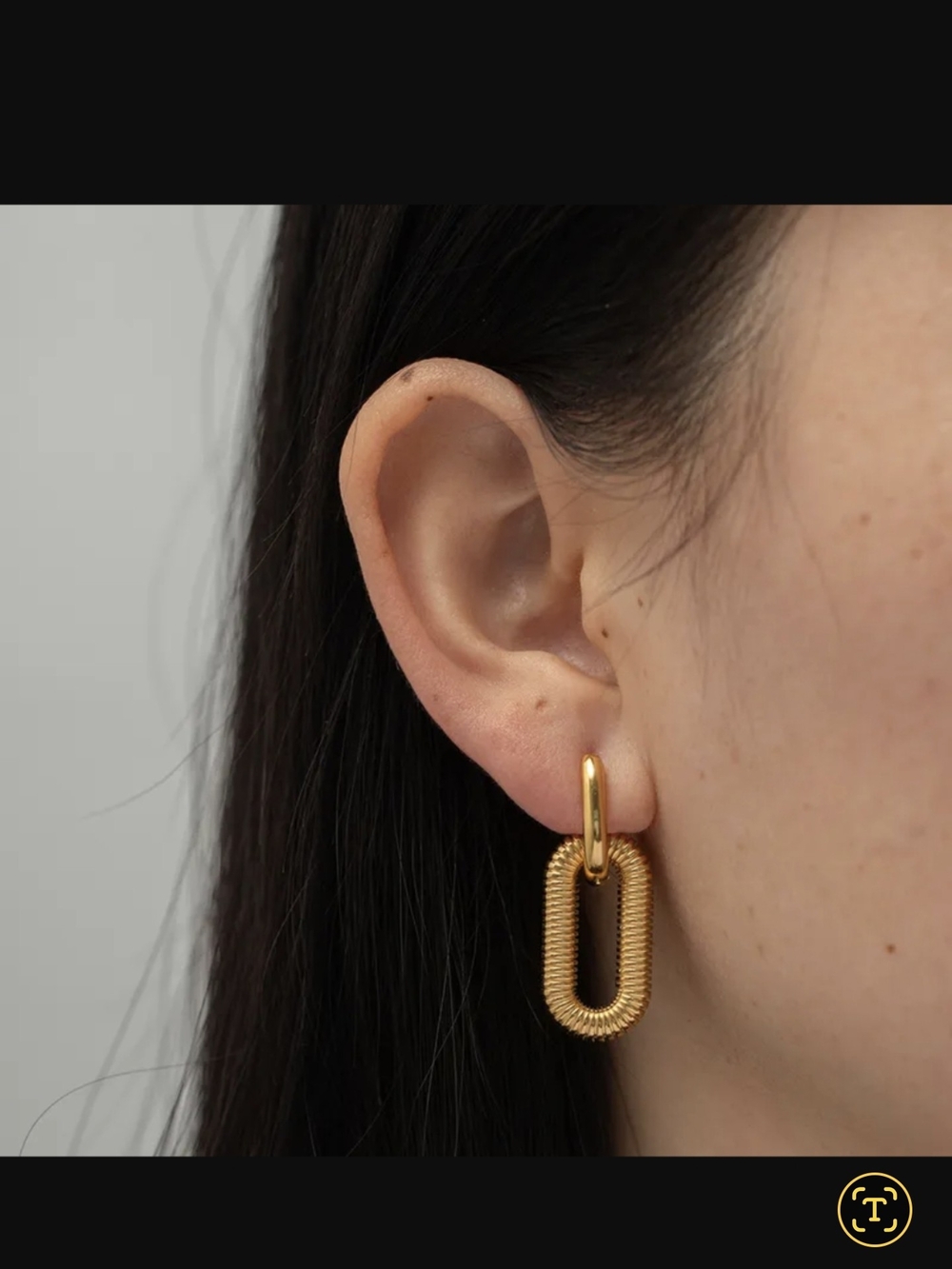 Gold Textured Oval Link Drop Earrings